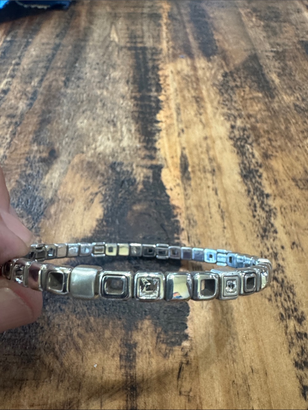 Brighton Silver-Tone Square Link Bracelet with Clear Stones